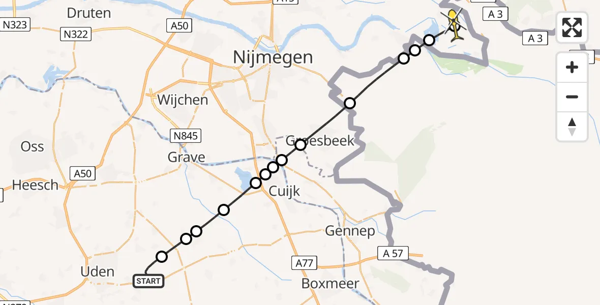 Routekaart van de vlucht: Lifeliner 3 naar Herwen, zeelandsedijk