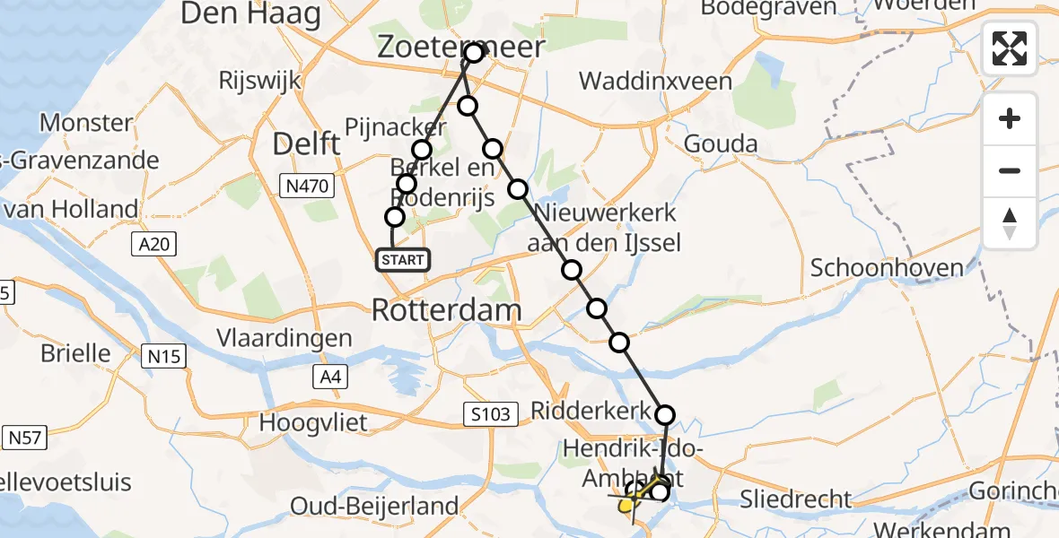 Routekaart van de vlucht: Politieheli naar Hendrik-Ido-Ambacht, Brandenburgbaan