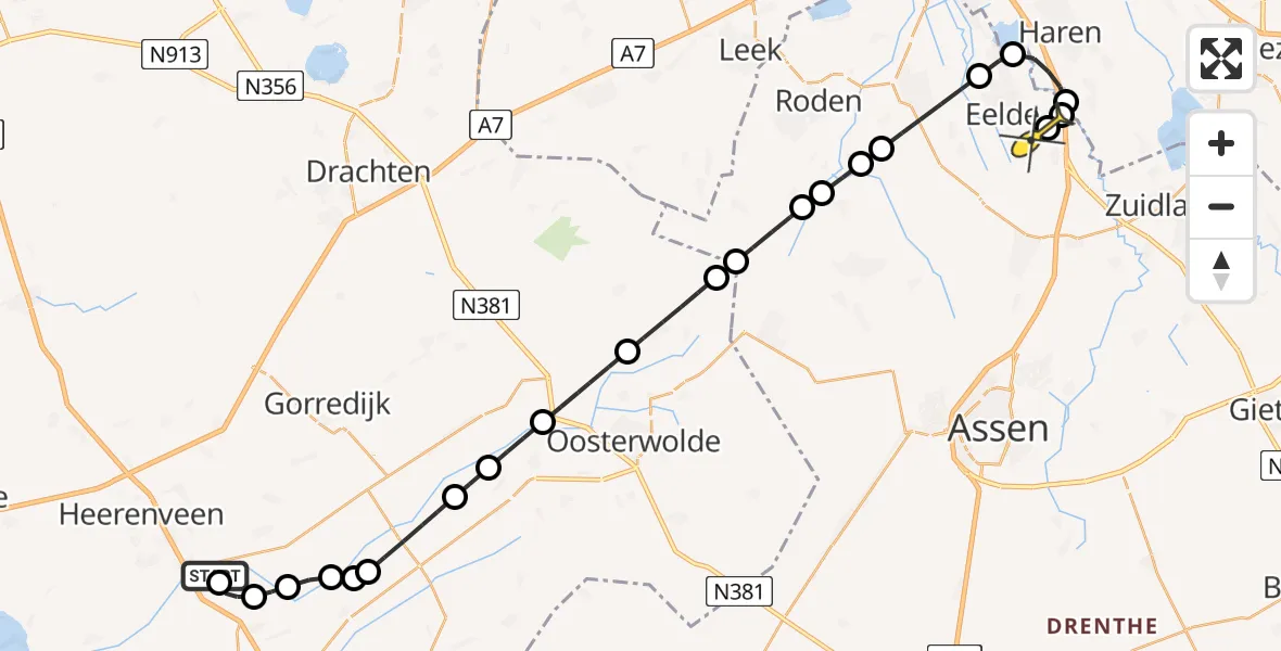 Routekaart van de vlucht: Lifeliner 4 naar Groningen Airport Eelde, Stelweg