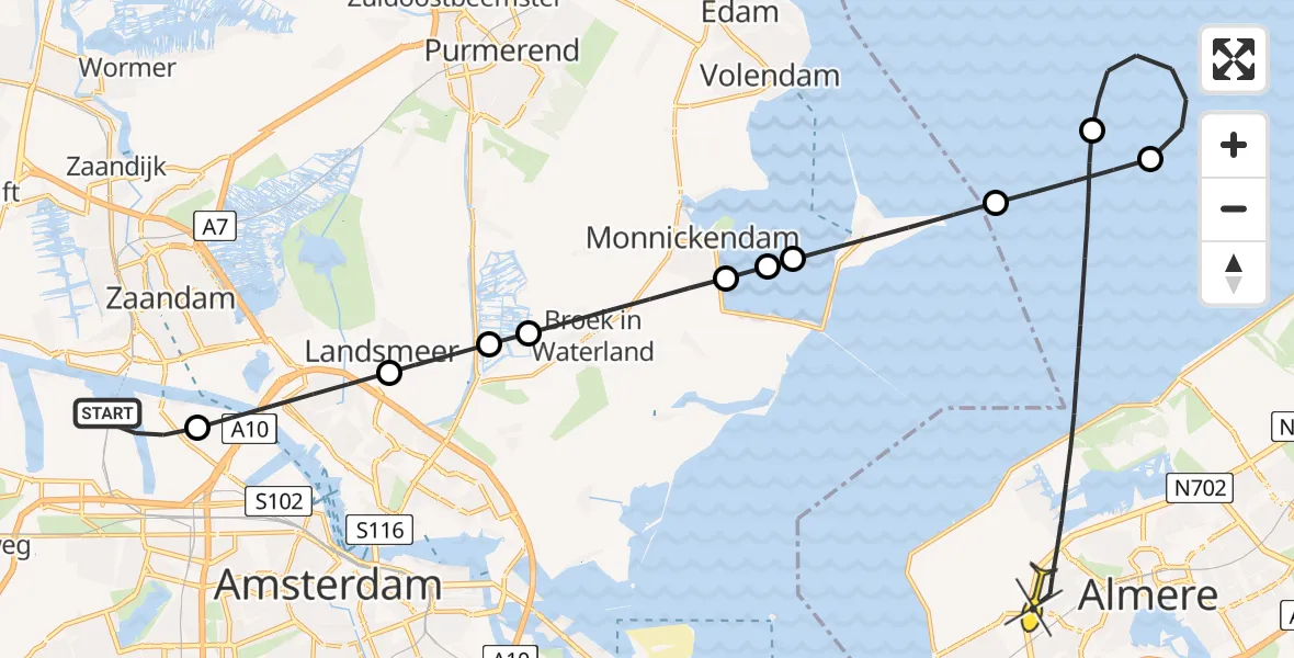 Routekaart van de vlucht: Lifeliner 1 naar Almere, Westhaven