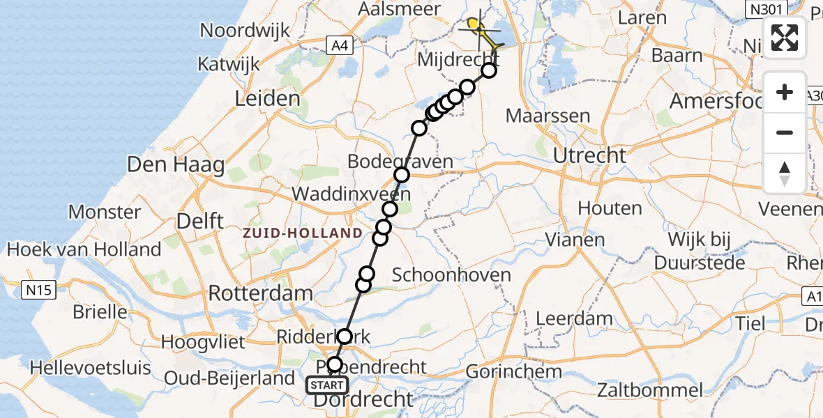 Routekaart van de vlucht: Politieheli naar Waverveen, Het Tasveld