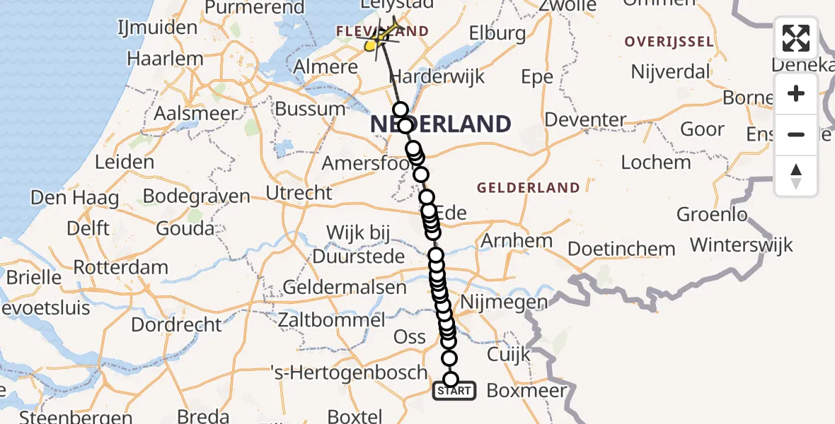 Routekaart van de vlucht: Lifeliner 3 naar Lelystad, Zeelandsedijk