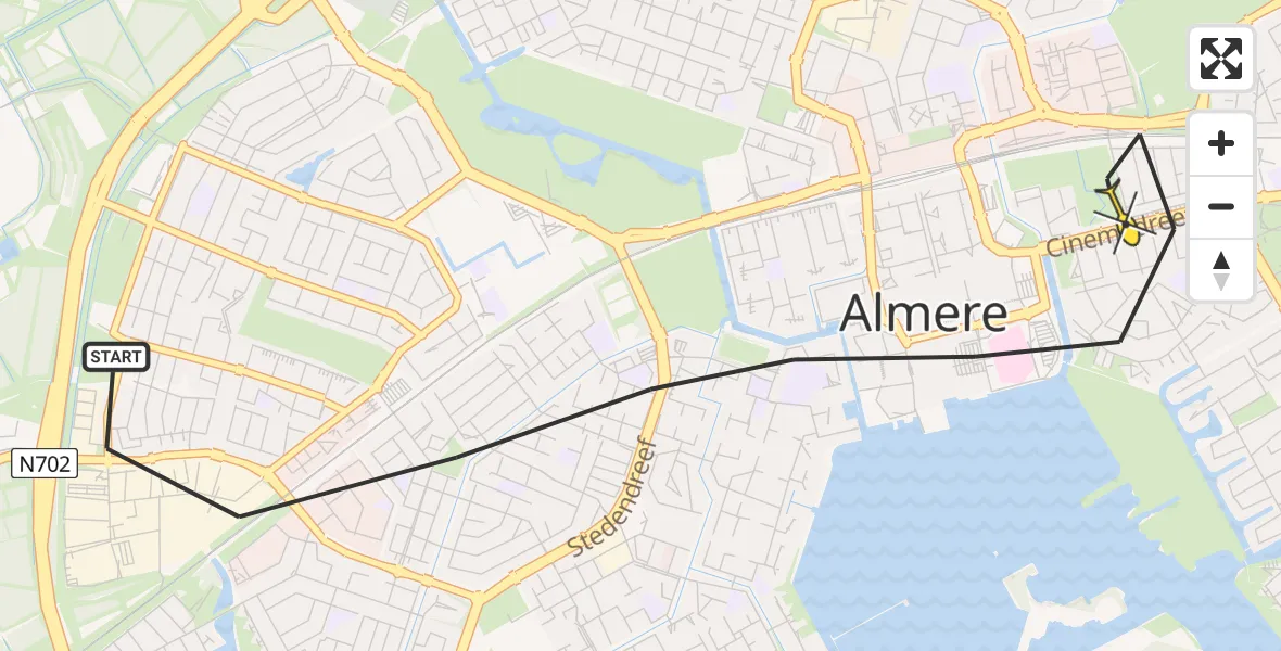 Routekaart van de vlucht: Lifeliner 1 naar Almere, Messiaenplantsoen