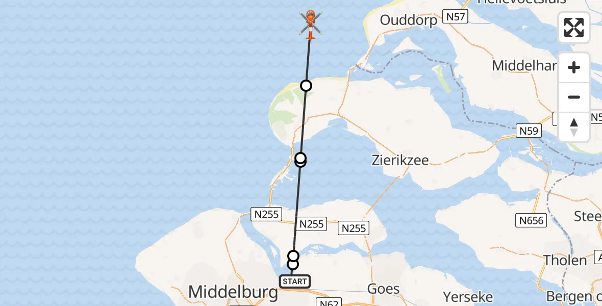 Vluchtroute Kustwachthelikopter Vliegveld Midden-Zeeland - , 19 oktober 2024, 16:03