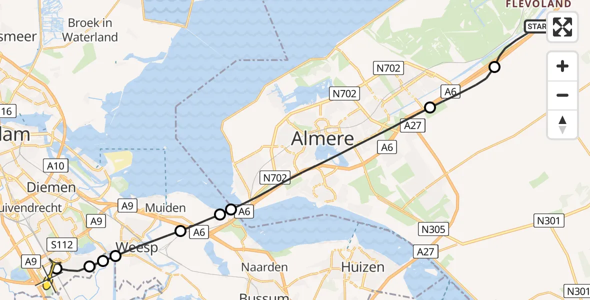 Routekaart van de vlucht: Lifeliner 3 naar Academisch Medisch Centrum (AMC), Trekweg