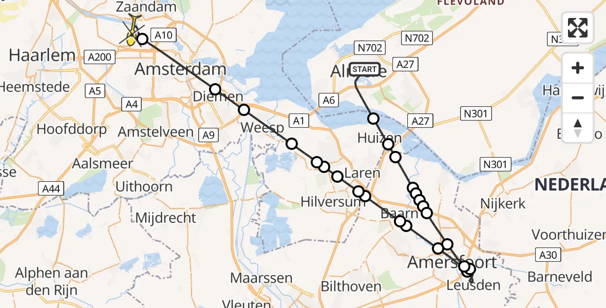 Routekaart van de vlucht: Lifeliner 1 naar Amsterdam Heliport, Esplanade