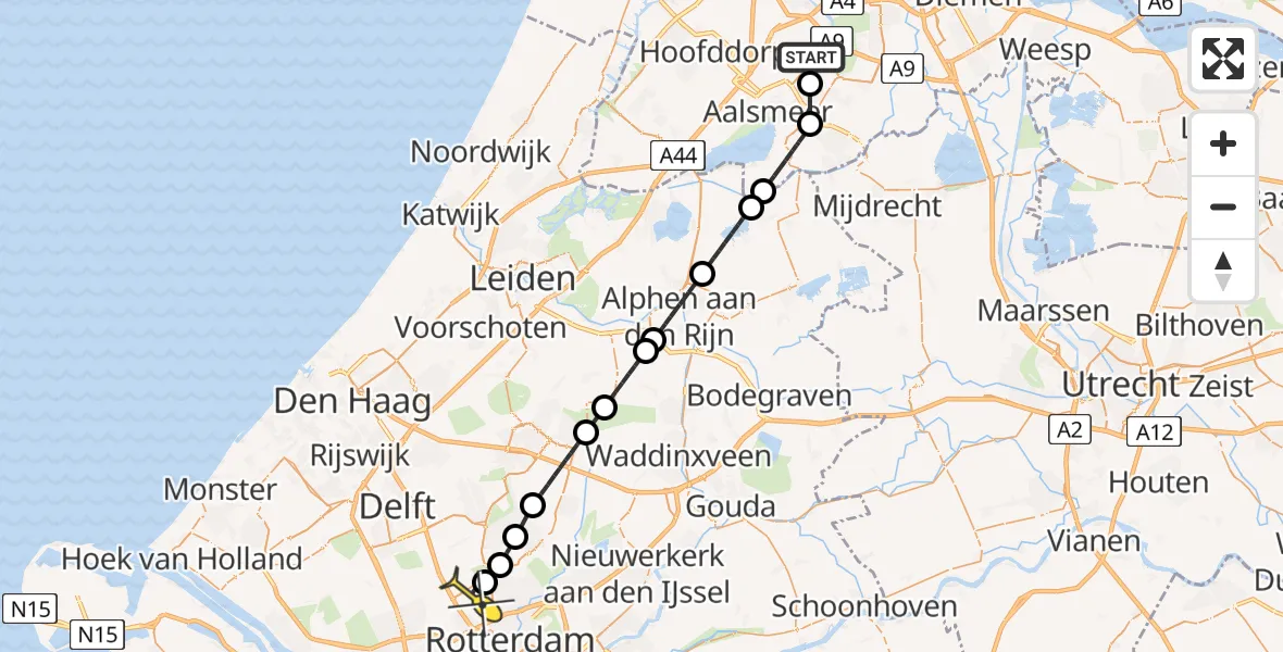 Routekaart van de vlucht: Politieheli naar Rotterdam The Hague Airport, Oosteinderweg