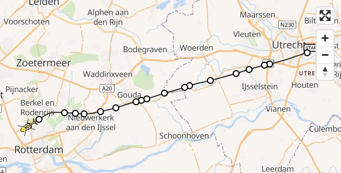 Routekaart van de vlucht: Lifeliner 2 naar Rotterdam The Hague Airport, Zandlaan