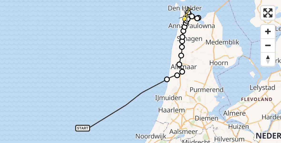 Routekaart van de vlucht: Kustwachthelikopter naar Vliegveld De Kooy, Luchthavenweg