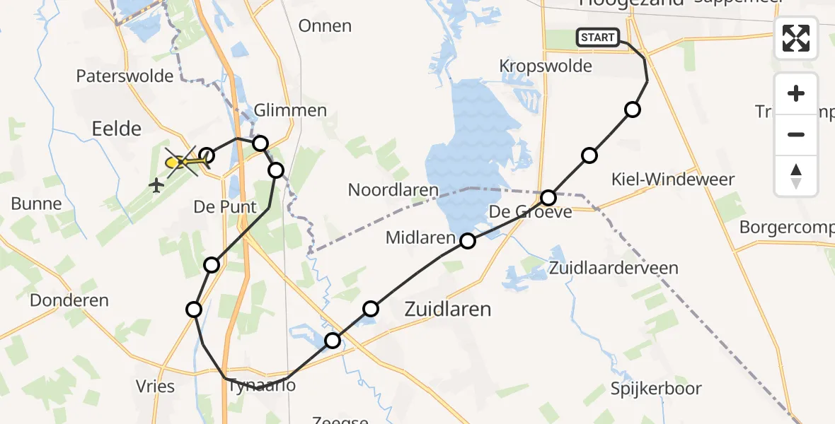 Routekaart van de vlucht: Lifeliner 4 naar Groningen Airport Eelde, Elzenweg