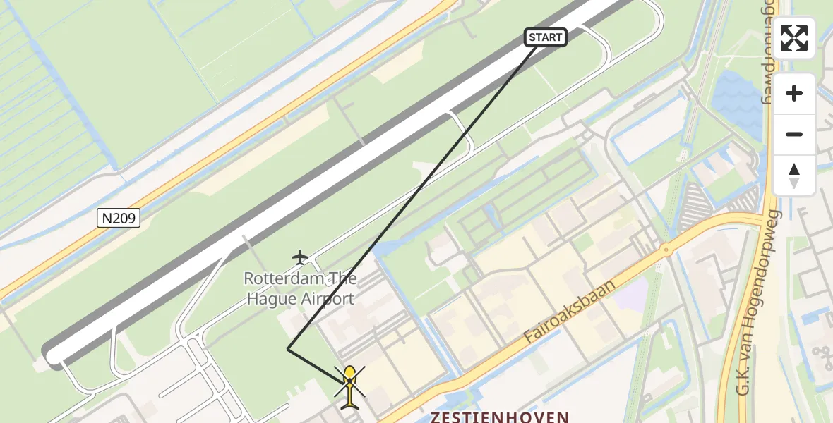 Routekaart van de vlucht: Lifeliner 2 naar Rotterdam The Hague Airport, Brandenburgbaan