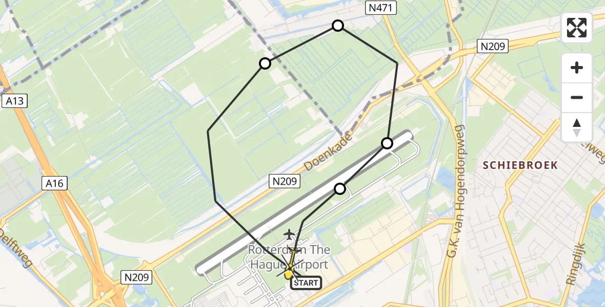 Routekaart van de vlucht: Lifeliner 2 naar Rotterdam The Hague Airport, Rodenrijseweg