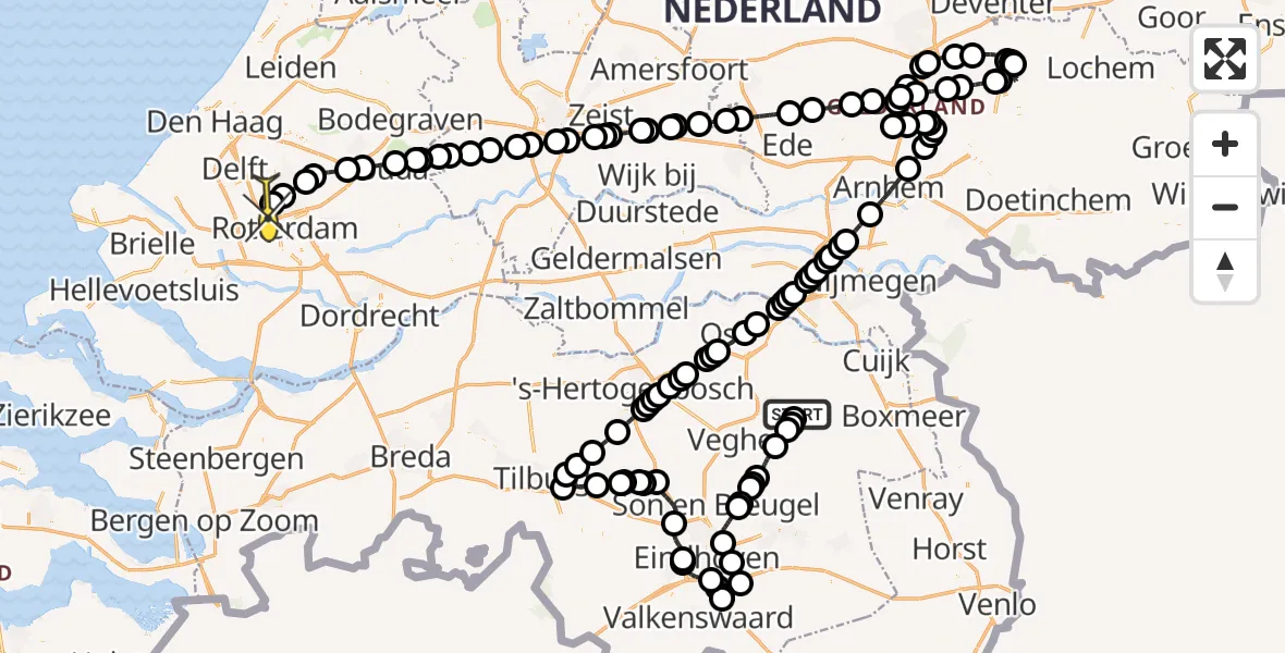 Routekaart van de vlucht: Politieheli naar Rotterdam The Hague Airport, Rechtestraat