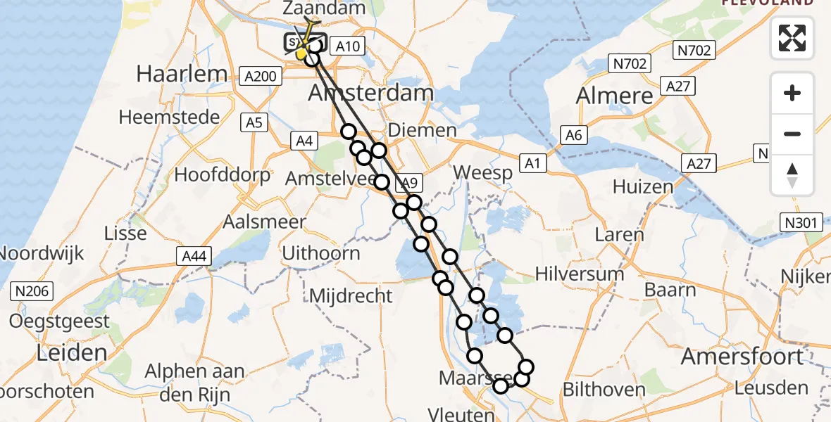 Routekaart van de vlucht: Lifeliner 1 naar Amsterdam Heliport, Corsicaweg