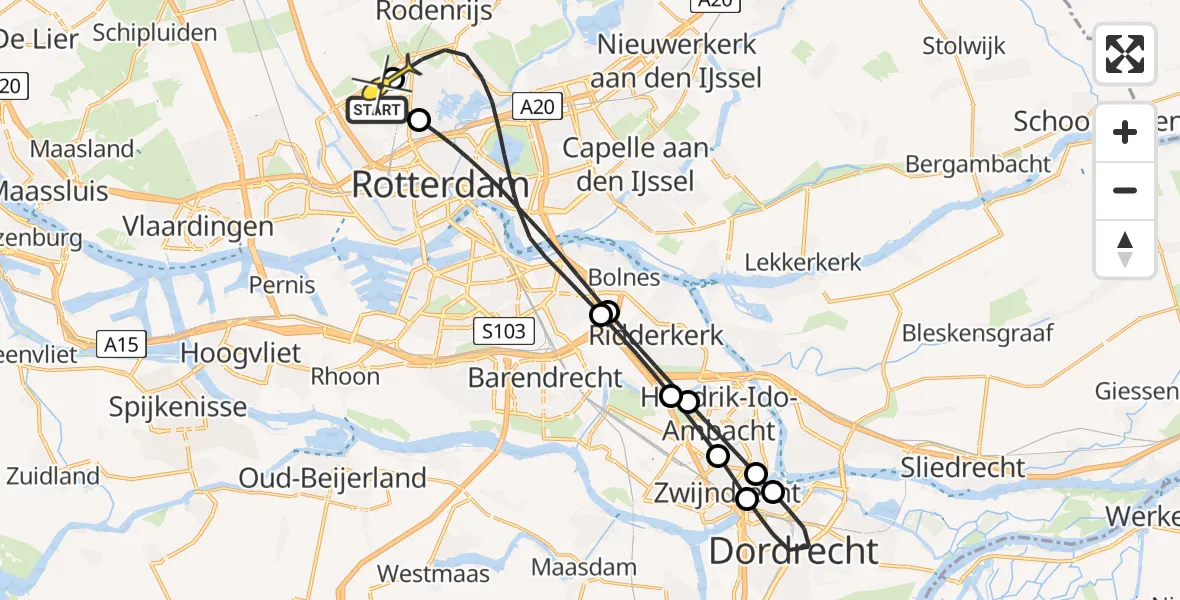 Routekaart van de vlucht: Lifeliner 2 naar Rotterdam The Hague Airport, Fairoaksbaan