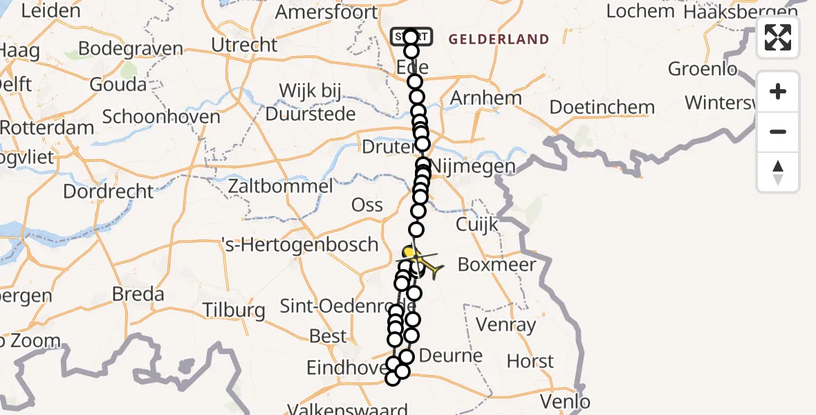 Routekaart van de vlucht: Lifeliner 3 naar Vliegbasis Volkel, Hoge Valksedijk