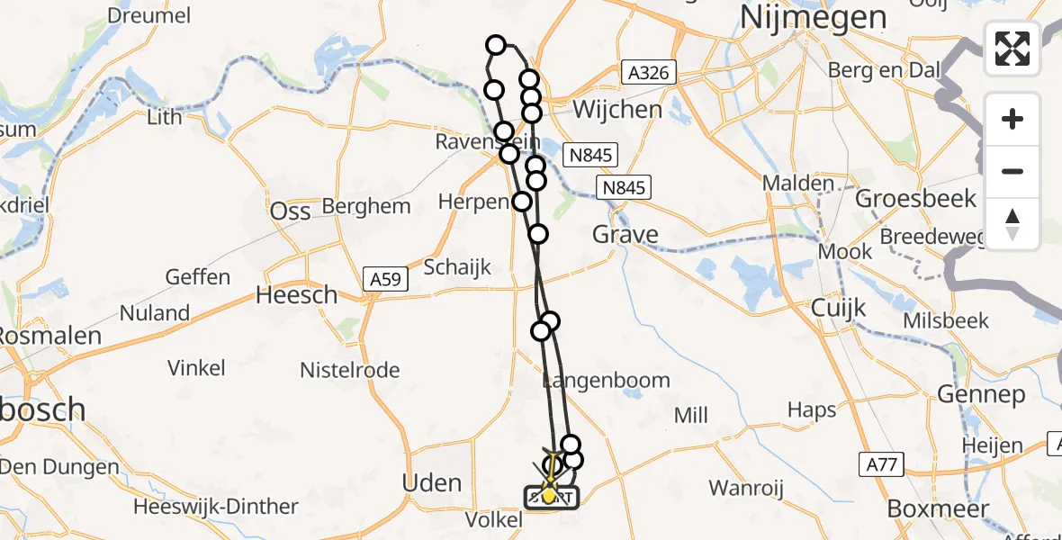 Routekaart van de vlucht: Lifeliner 3 naar Vliegbasis Volkel, Zeelandsedijk