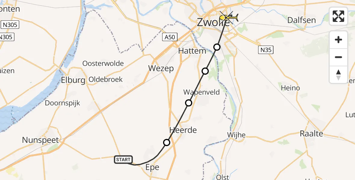 Routekaart van de vlucht: Lifeliner 3 naar Zwolle, Tongerenseweg-Zuid