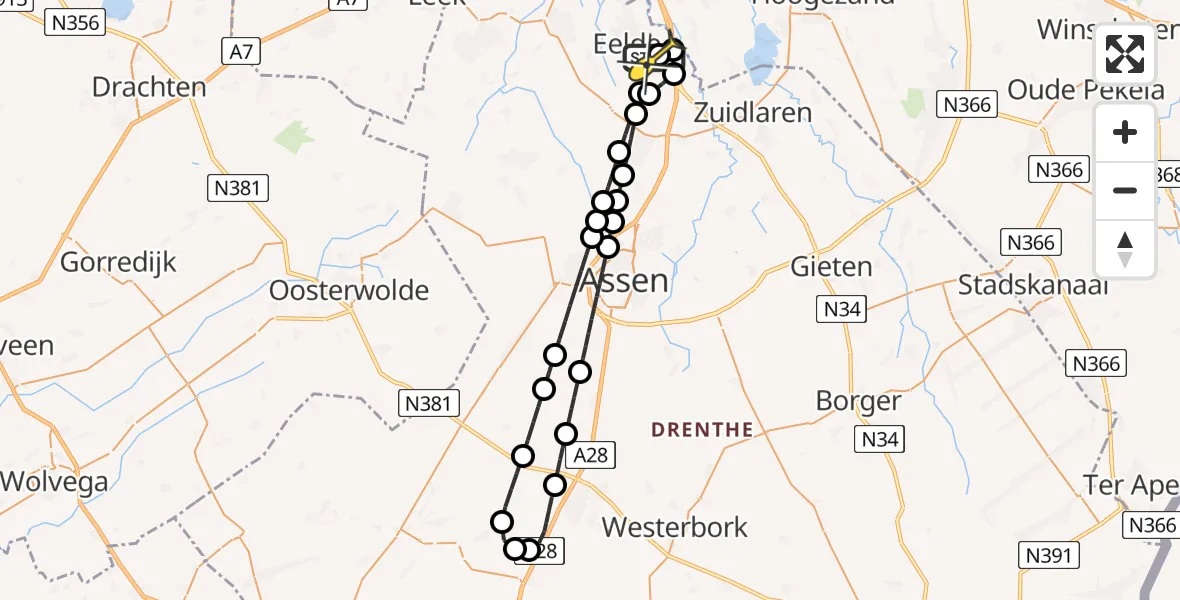 Routekaart van de vlucht: Lifeliner 4 naar Groningen Airport Eelde, Moespot