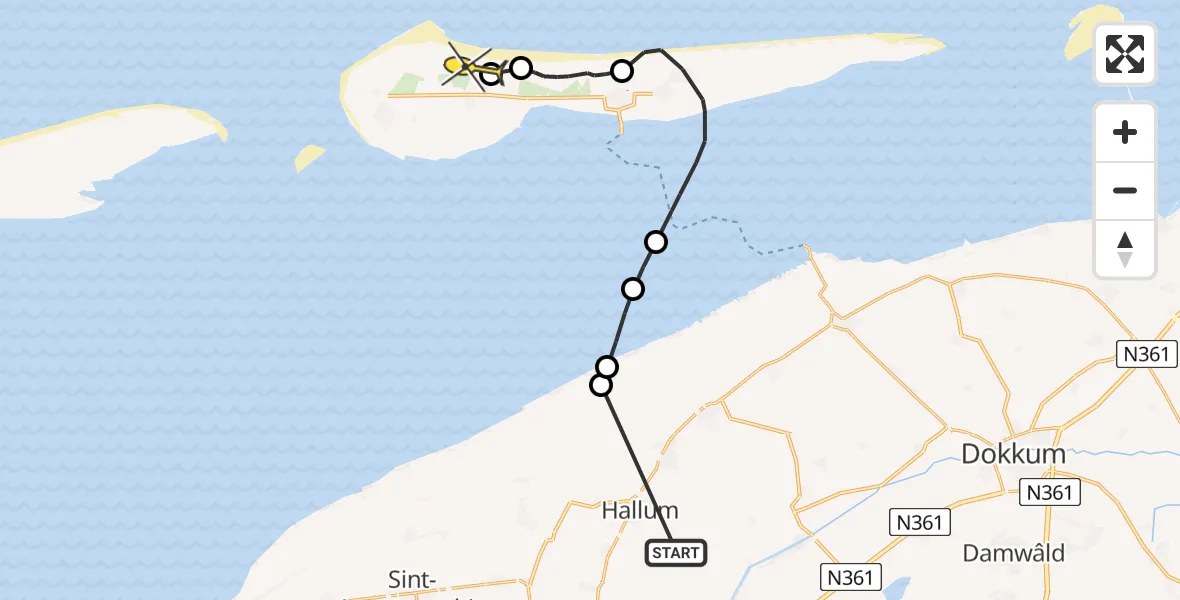 Routekaart van de vlucht: Ambulanceheli naar Ameland Airport Ballum, Easterdobbe