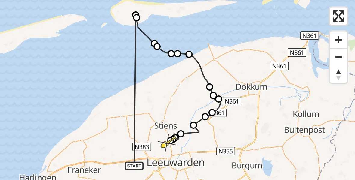 Routekaart van de vlucht: Ambulanceheli naar Vliegbasis Leeuwarden, Looweg