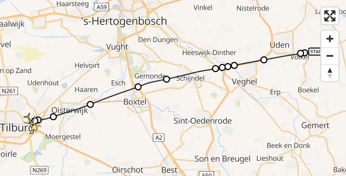 Routekaart van de vlucht: Lifeliner 3 naar Tilburg, Zeelandsedijk