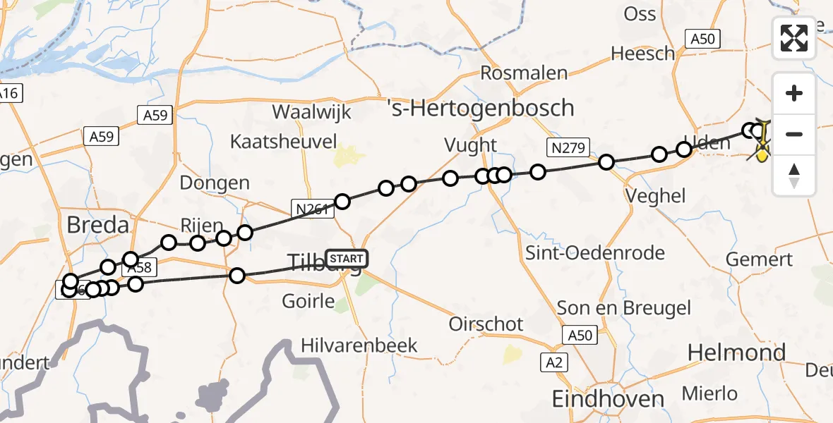 Routekaart van de vlucht: Lifeliner 3 naar Vliegbasis Volkel, Prinsenhoeven