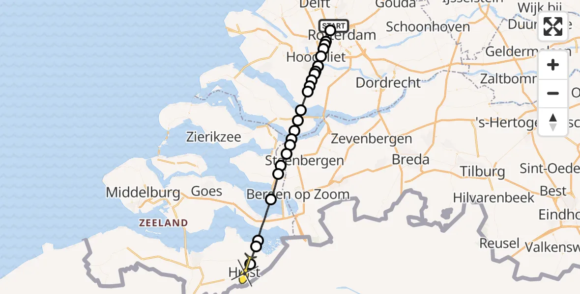 Routekaart van de vlucht: Lifeliner 2 naar Hulst, Schipholstraat