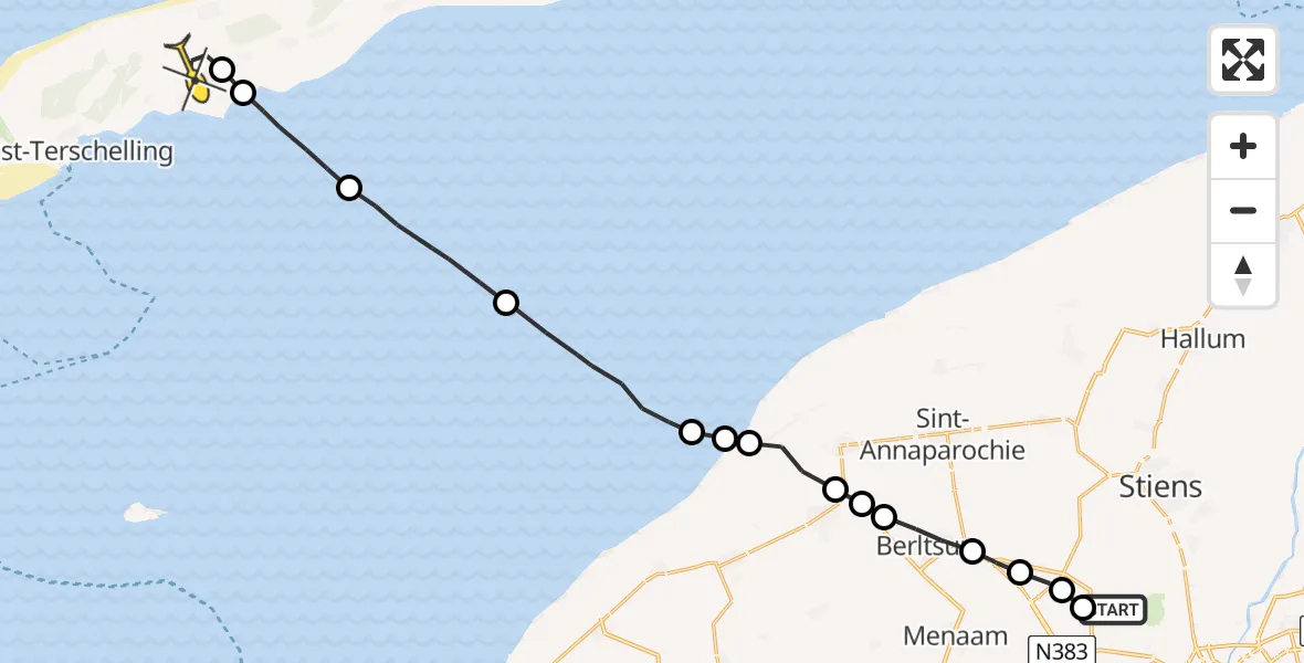 Routekaart van de vlucht: Ambulancehelikopter naar Midsland, Tilledyk