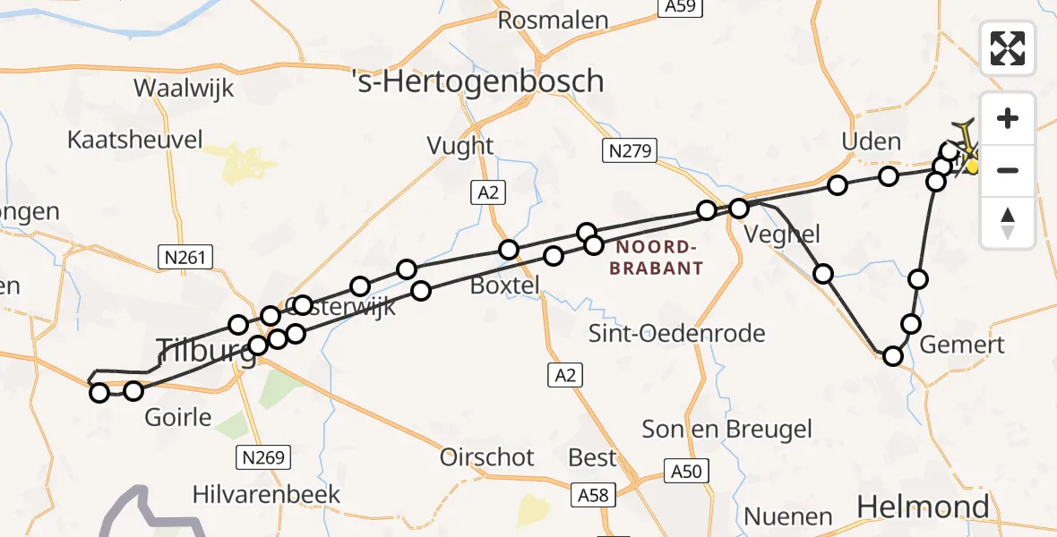 Routekaart van de vlucht: Lifeliner 3 naar Vliegbasis Volkel, Zeelandsedijk