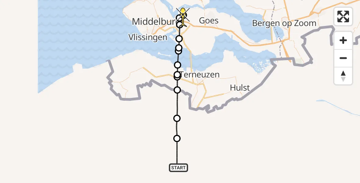 Routekaart van de vlucht: Lifeliner 2 naar Vliegveld Midden-Zeeland, Meerkoetweg