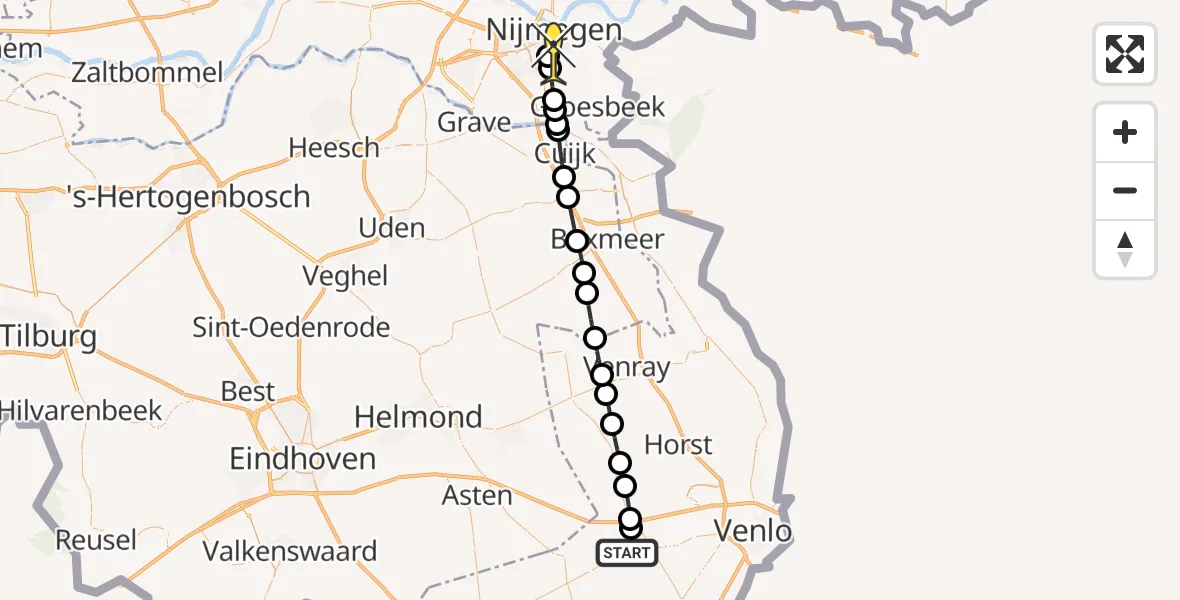 Routekaart van de vlucht: Lifeliner 3 naar Radboud Universitair Medisch Centrum, Bosweg