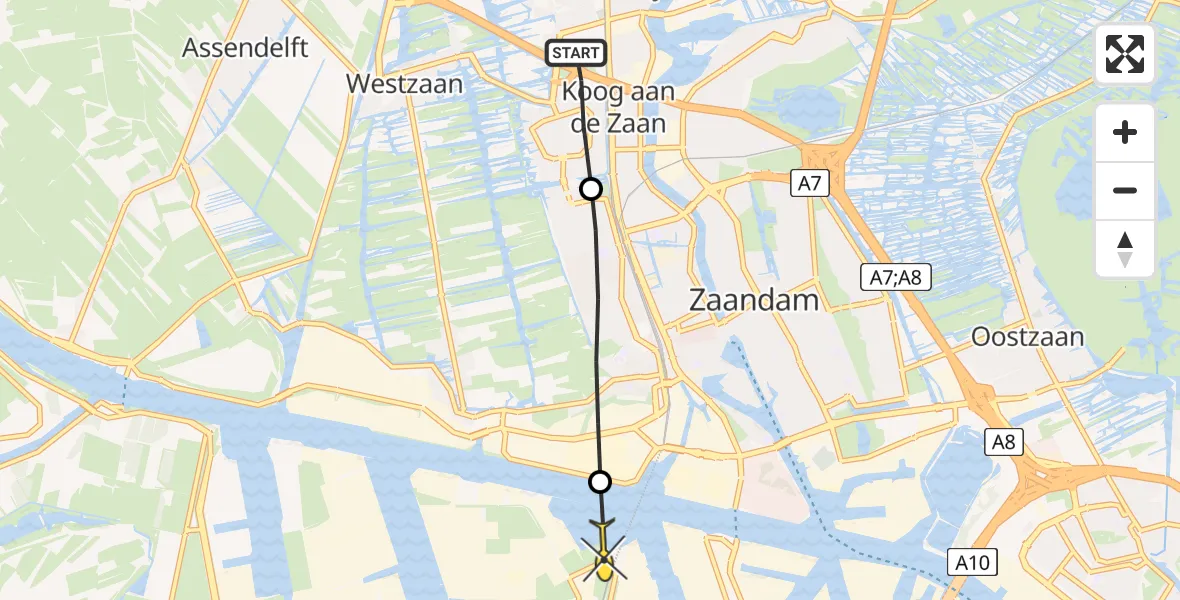 Routekaart van de vlucht: Lifeliner 1 naar Amsterdam Heliport, Bovenveen