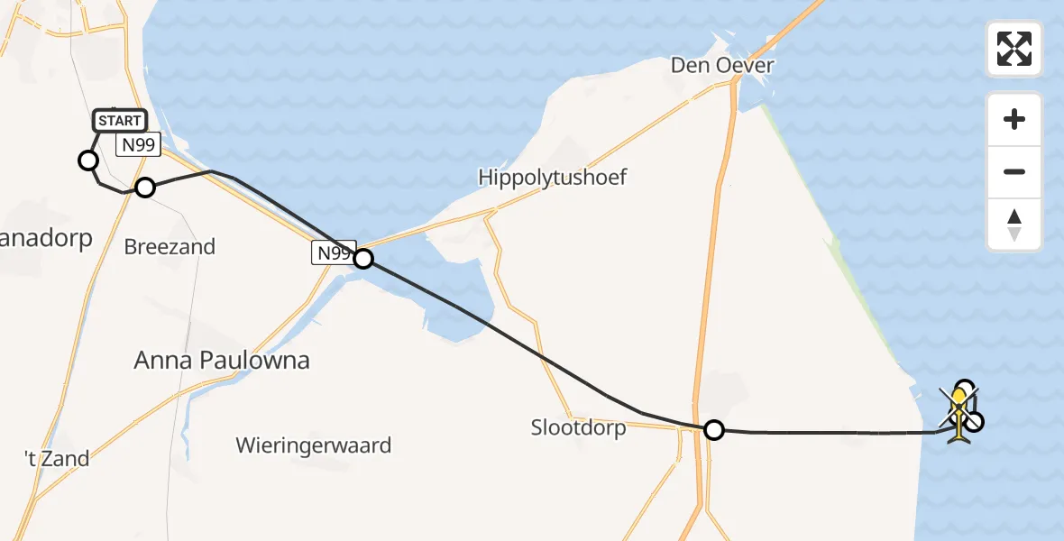 Routekaart van de vlucht: Kustwachthelikopter naar Medemblik, Middenvliet