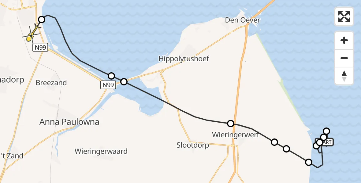 Routekaart van de vlucht: Kustwachthelikopter naar Vliegveld De Kooy, Luchthavenweg