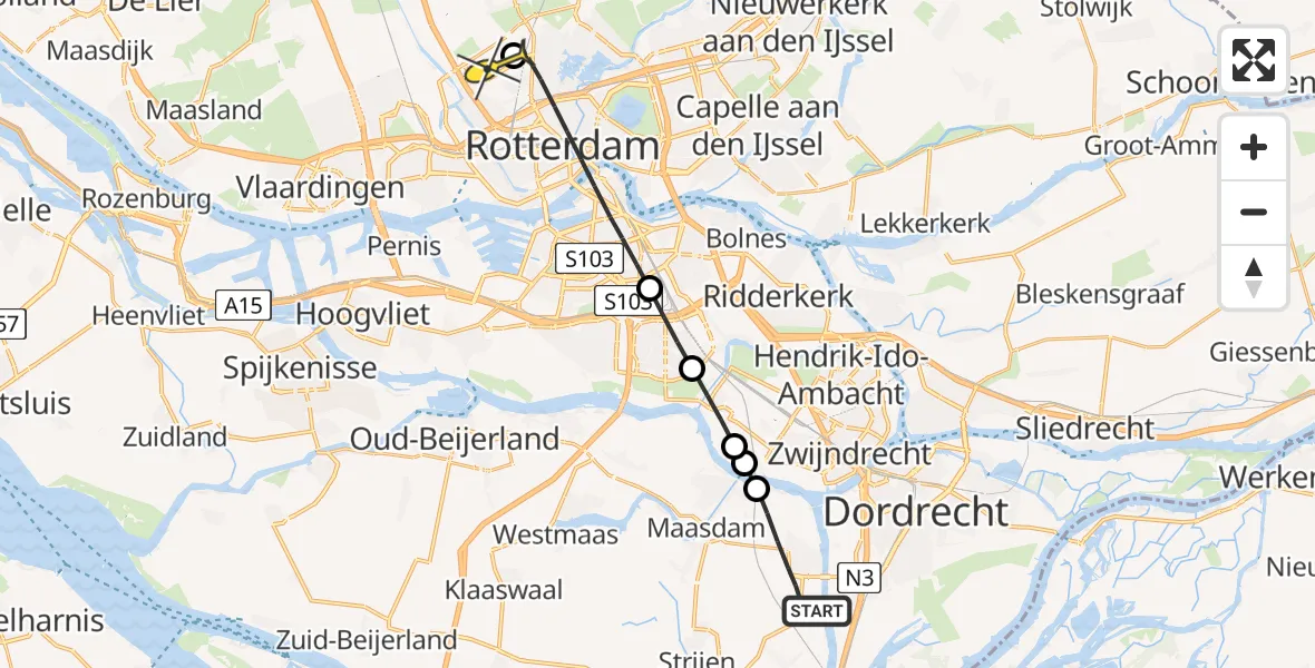 Routekaart van de vlucht: Lifeliner 2 naar Rotterdam The Hague Airport, Strijenseweg