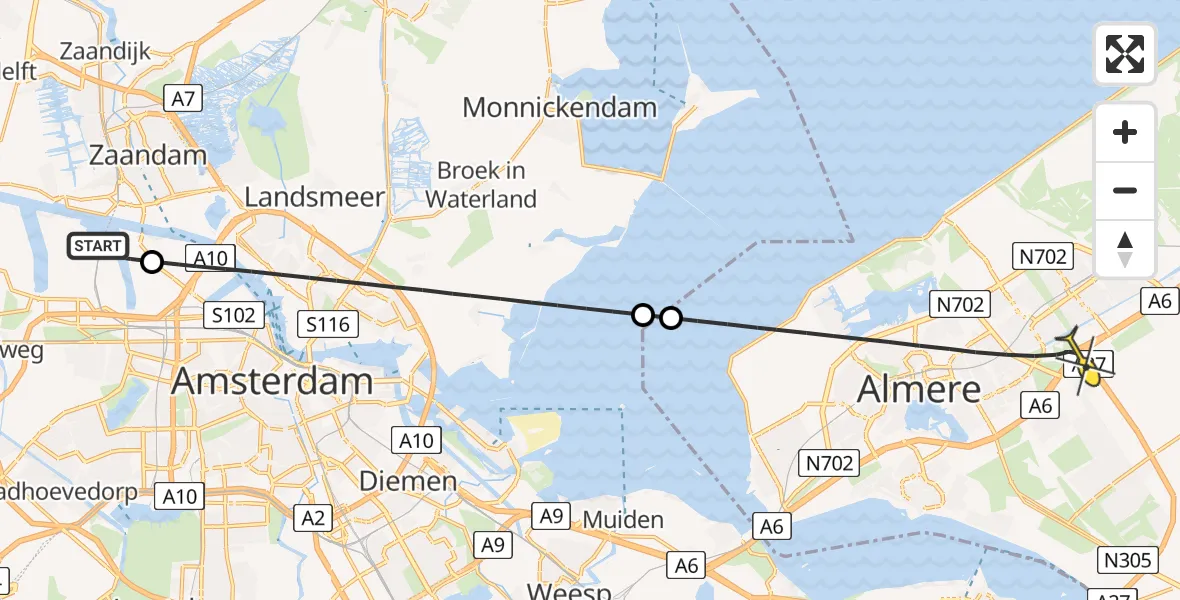 Routekaart van de vlucht: Lifeliner 1 naar Almere, Kompasweg