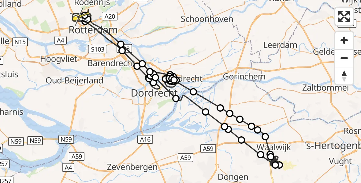 Routekaart van de vlucht: Politieheli naar Rotterdam The Hague Airport, Van Leeuwenhoekhof