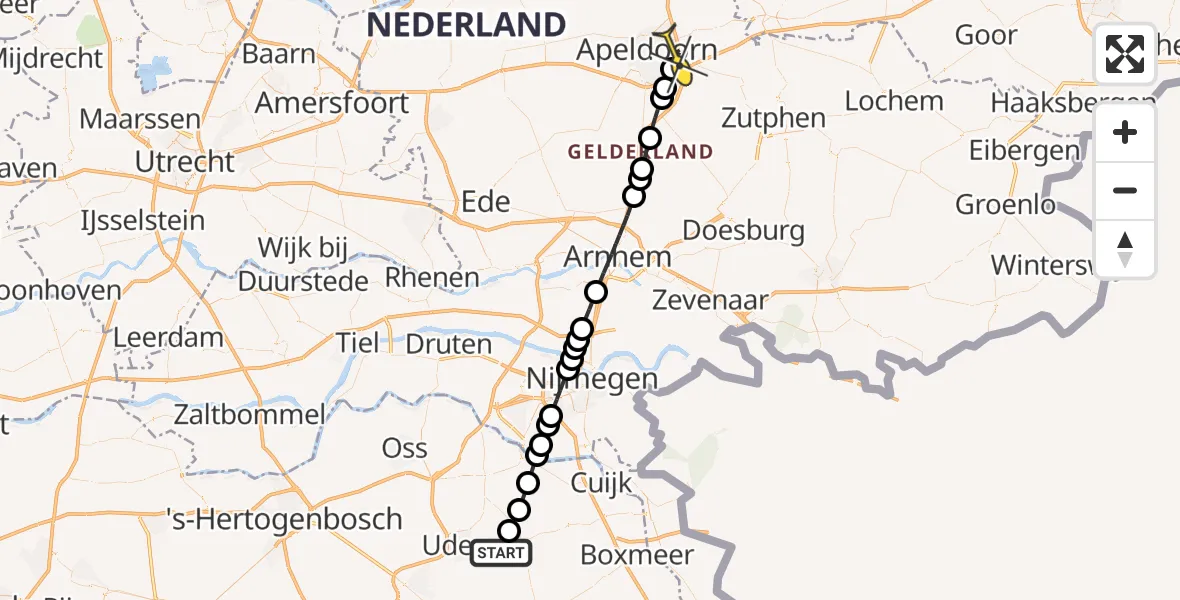 Routekaart van de vlucht: Traumaheli naar Apeldoorn, Zeelandsedijk