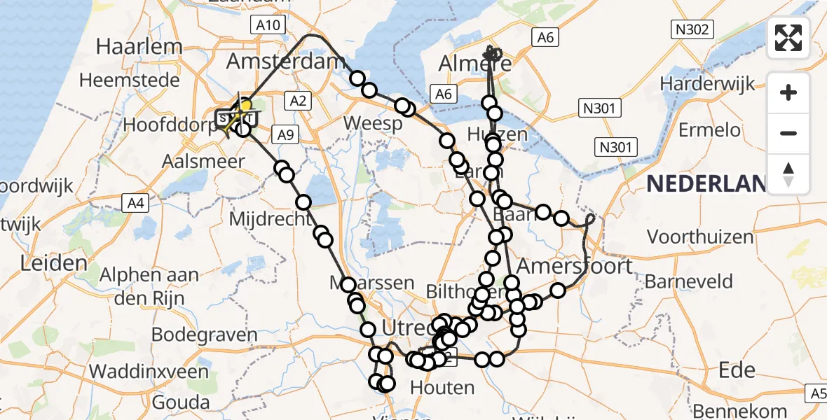 Routekaart van de vlucht: Politieheli naar Schiphol, Fokkerweg