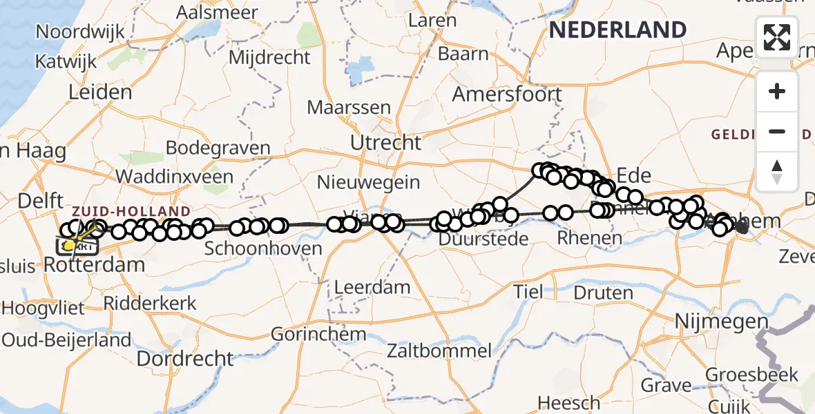 Routekaart van de vlucht: Politieheli naar Rotterdam The Hague Airport, Landscheiding