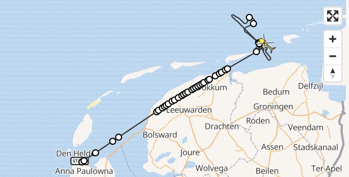 Routekaart van de vlucht: Kustwachthelikopter naar Warffum, Mastenmakersweg