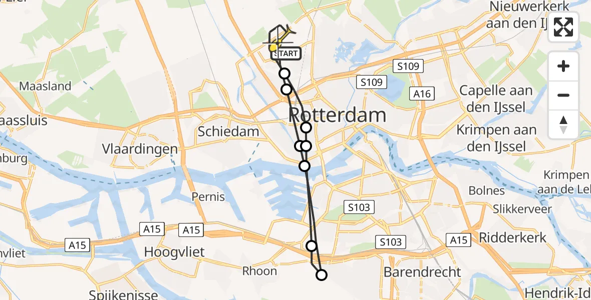 Routekaart van de vlucht: Lifeliner 2 naar Rotterdam The Hague Airport, Zestienhovensekade