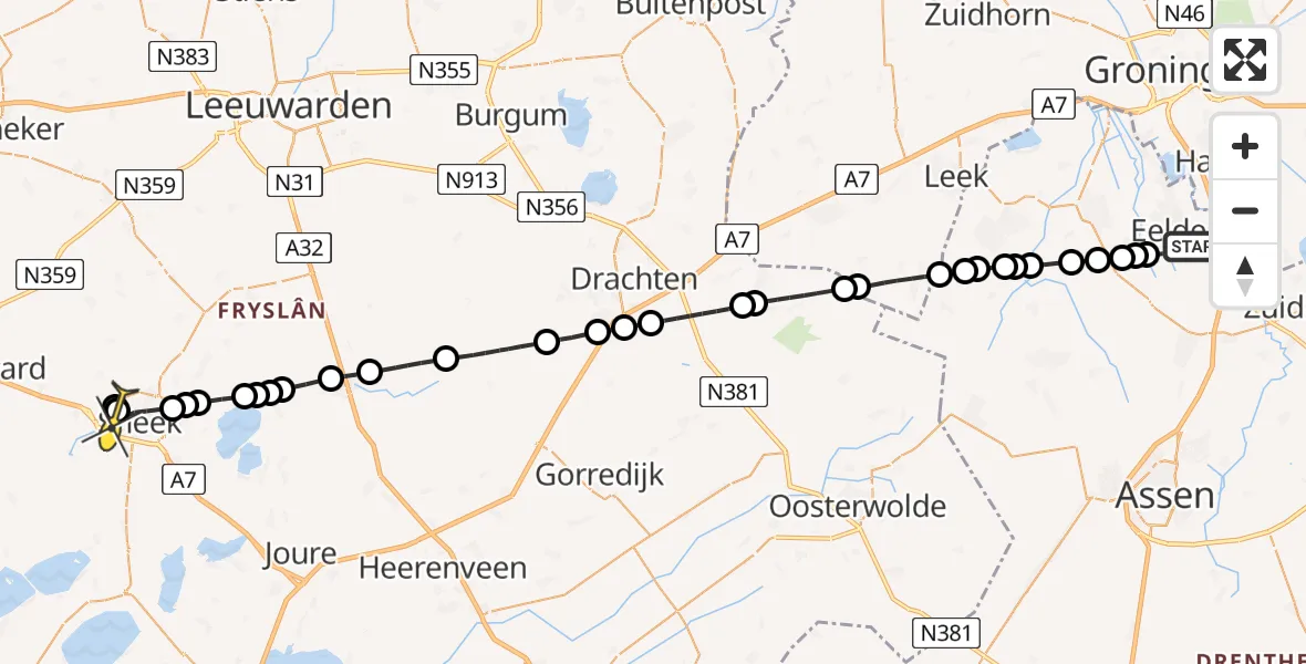 Routekaart van de vlucht: Lifeliner 4 naar Sneek, Veldkampweg