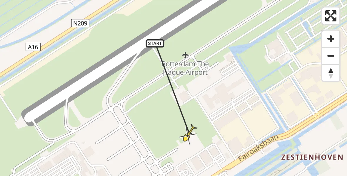 Routekaart van de vlucht: Politiehelikopter naar Rotterdam The Hague Airport, Brandenburgbaan