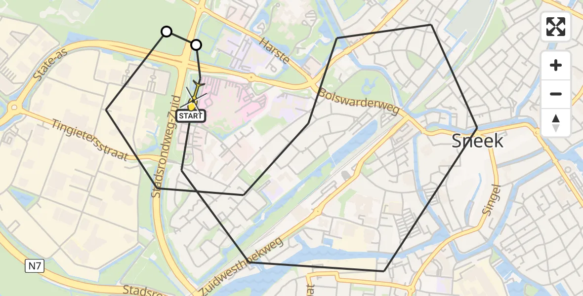 Routekaart van de vlucht: Lifeliner 4 naar Sneek, IJlsterkade