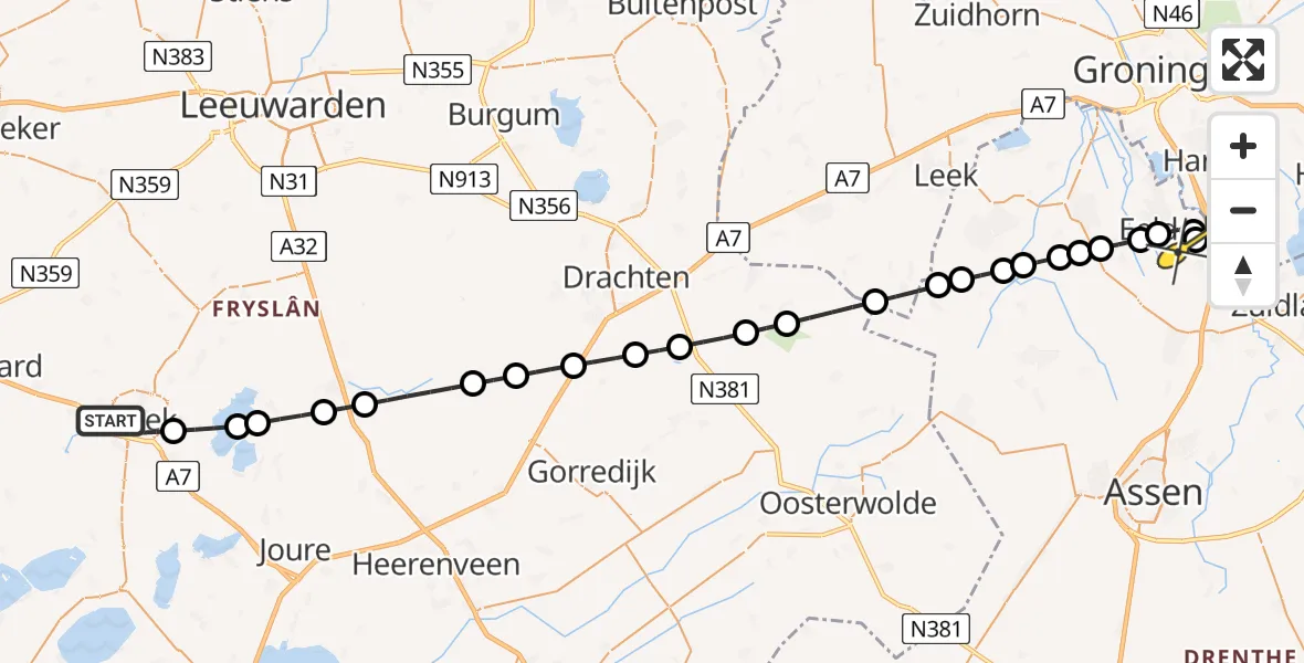 Routekaart van de vlucht: Lifeliner 4 naar Groningen Airport Eelde, Rijperahemstraat