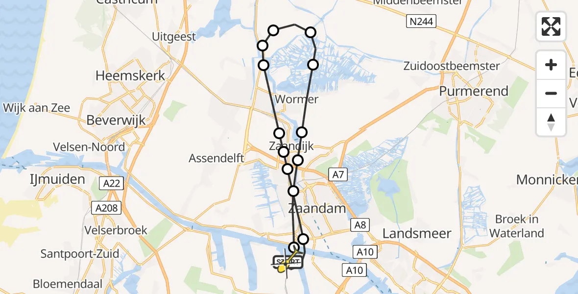 Routekaart van de vlucht: Lifeliner 1 naar Amsterdam Heliport, Elbaweg