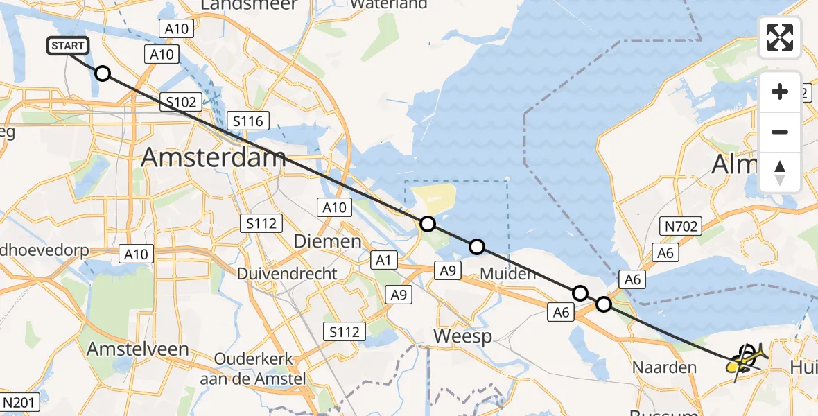 Routekaart van de vlucht: Lifeliner 1 naar Huizen, Westhaven