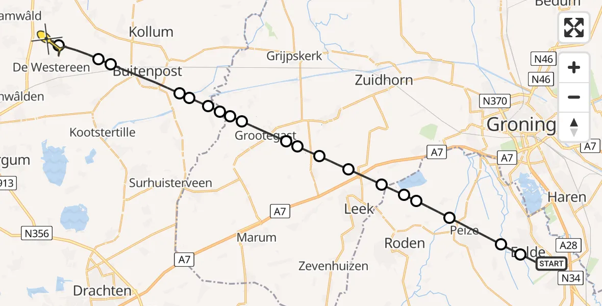 Routekaart van de vlucht: Lifeliner 4 naar De Westereen, Eskampenweg